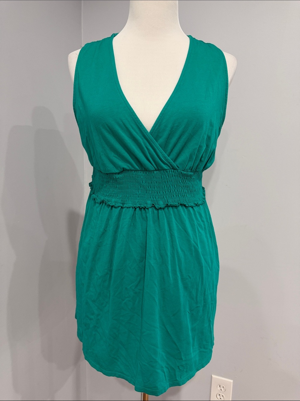 Sleeveless Emerald Green wrap top v neck and elastic Waist